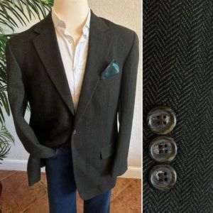 STUART HUGHES BLAZER SIZE 42L BROWN HERRINGBONE SPORT COAT LAMBSWOOL SUIT JACKET